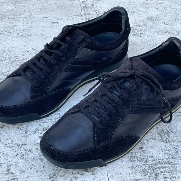 Ermenegildo Zegna Men Shoes Black Suede Navy Leather Sneaker Made in Italy 9.5US - Picture 5 of 11
